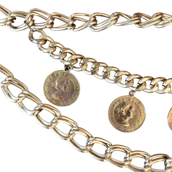 Vtg 1967 Queen Elizabeth Half Penny Coin Gold Tone Belt Golden Hind Galleon main image 13